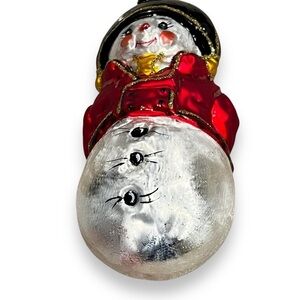 Blown Glass Snowman Christmas Ornament 4" Red Jacket Soldier Retro Collectible